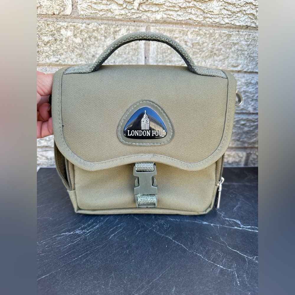 London Fog canvas small olive green crossbody bag with multiple compartments